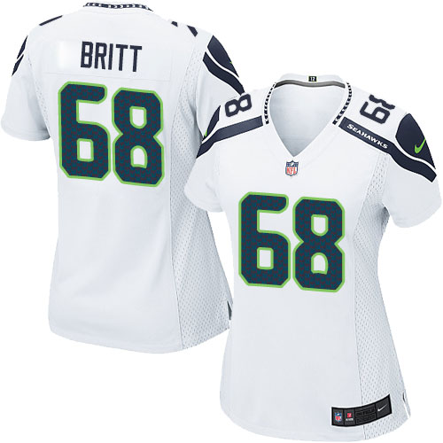 Women's Limited Justin Britt Nike Jersey White Road - #68 NFL Seattle Seahawks